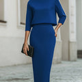 Women's Elegant Cropped Top And Midi Skirt Two-Piece Set with Boat Neckline