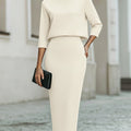 Women's Elegant Cropped Top And Midi Skirt Two-Piece Set with Boat Neckline