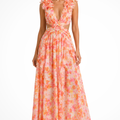Formal Floral Wedding Guest Maxi Dress with V-Neck and Ruffles for Women