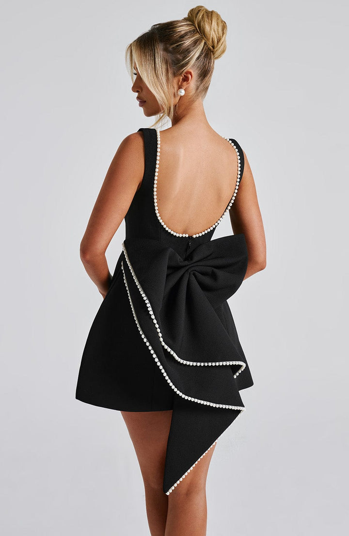 Formal Wedding Guest A-Line Mini Dress with Pearl Trim for Women