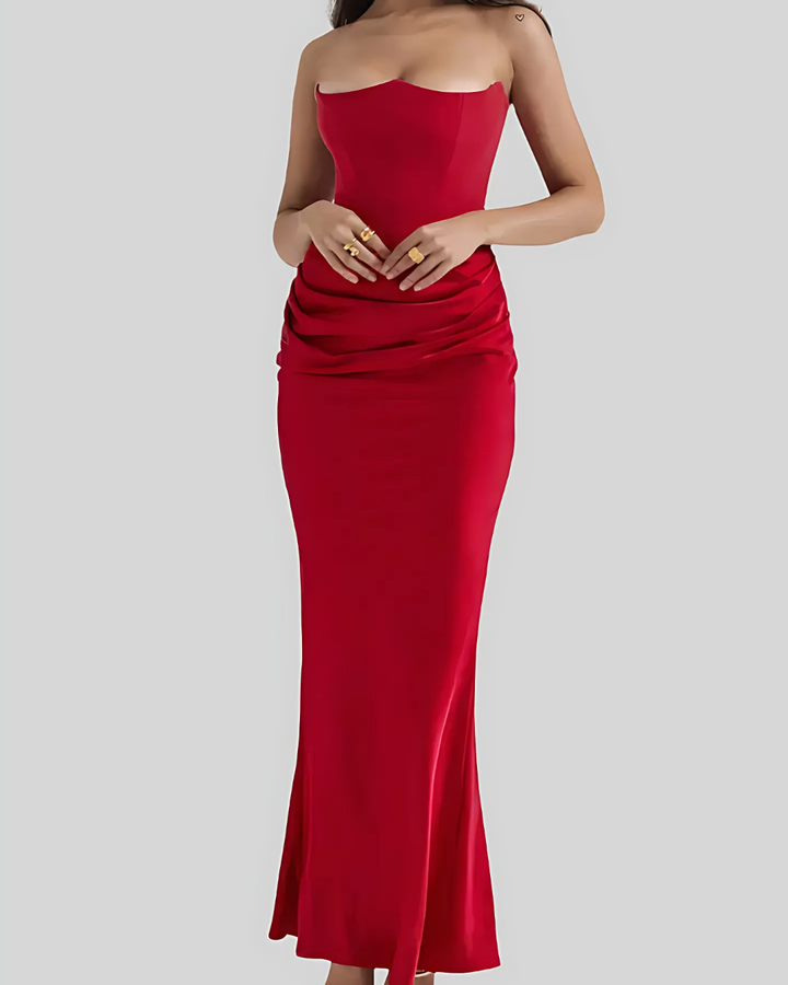 Formal Wedding Guest Strapless Draped Maxi Dress for Women