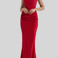 Formal Wedding Guest Strapless Draped Maxi Dress for Women