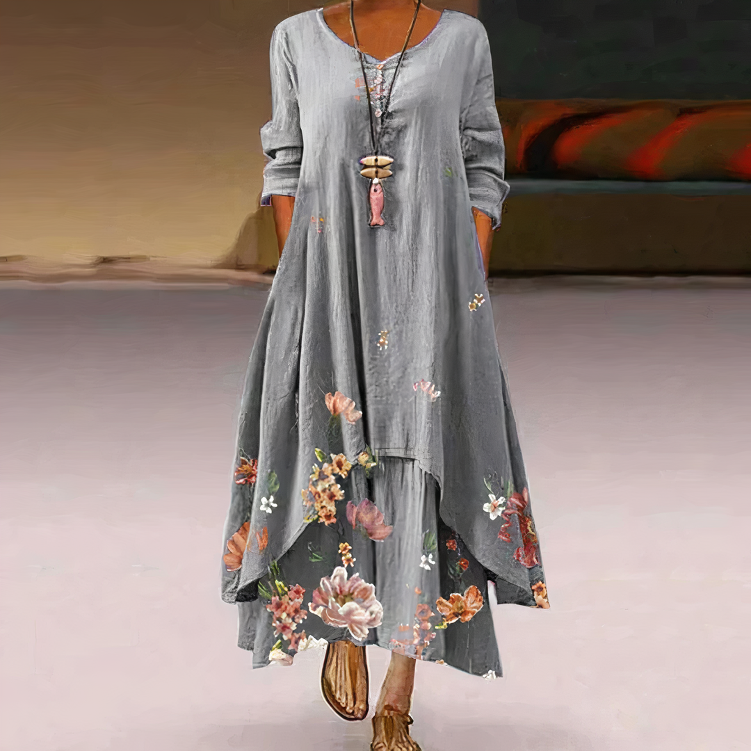 Women's Floral Print Long Sleeve Loose Maxi Dress