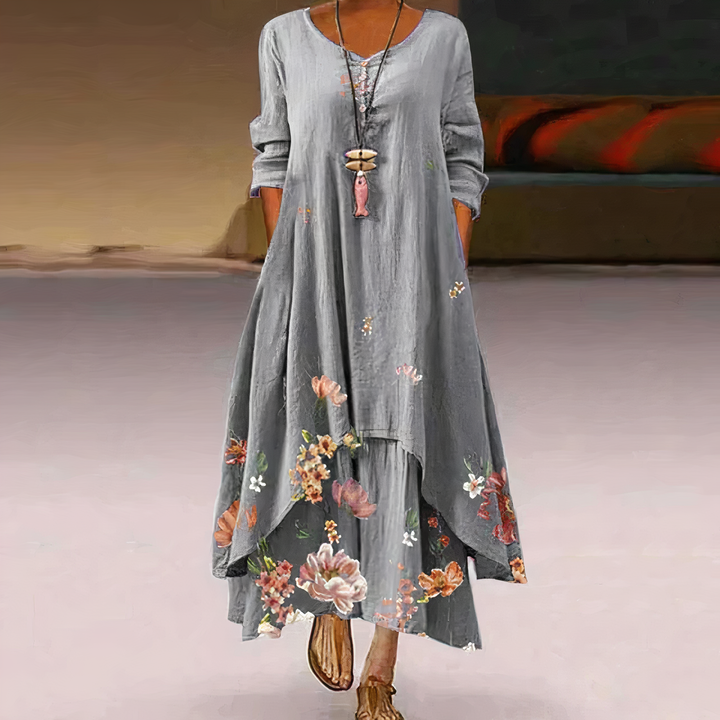 Women's Floral Print Long Sleeve Loose Maxi Dress