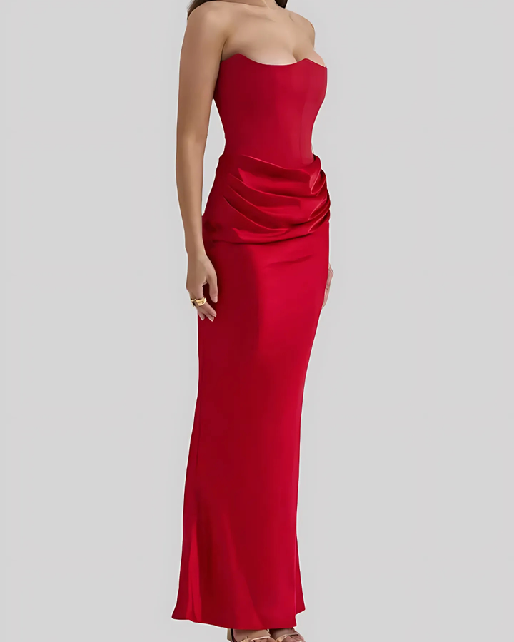 Formal Wedding Guest Strapless Draped Maxi Dress for Women