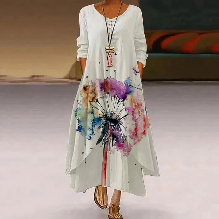 Women's Floral Print Long Sleeve Loose Maxi Dress