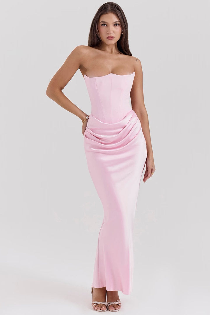Elegant Retro Solid Color Strapless Party Dress
