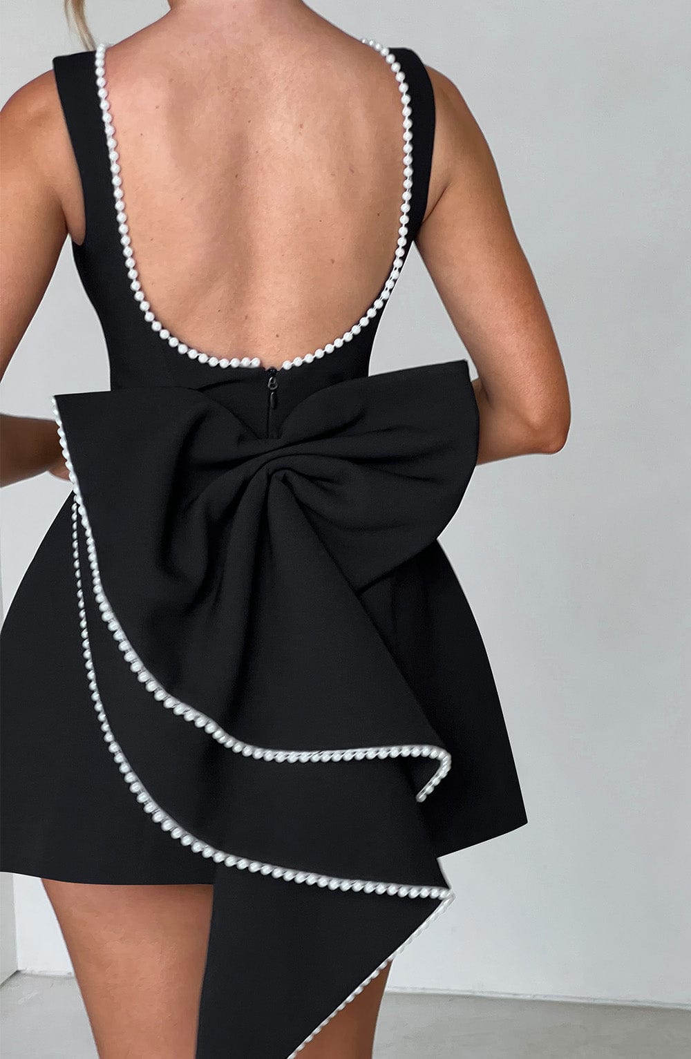 Formal Wedding Guest A-Line Mini Dress with Pearl Trim for Women