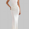 Formal Wedding Guest Strapless Draped Maxi Dress for Women