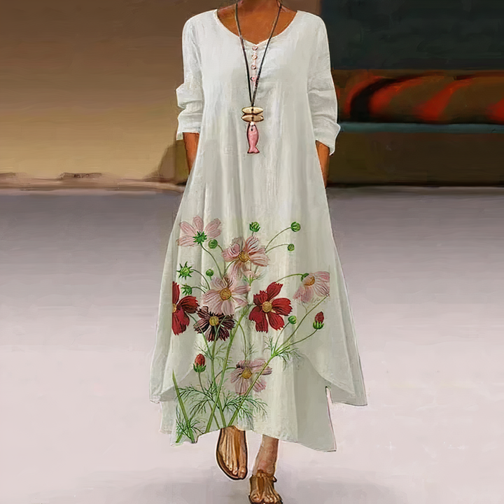 Women's Floral Print Long Sleeve Loose Maxi Dress