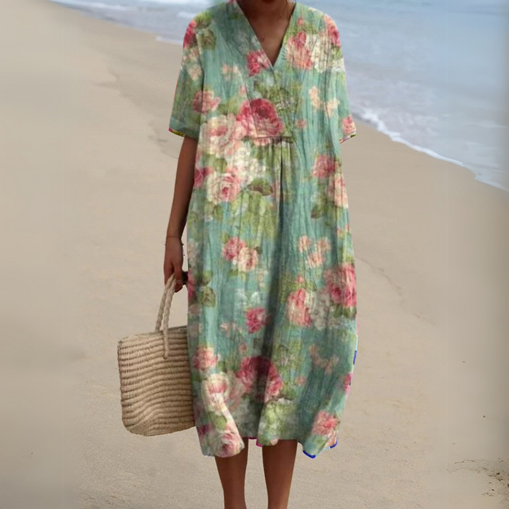 Elegant Floral V-Neck Dress
