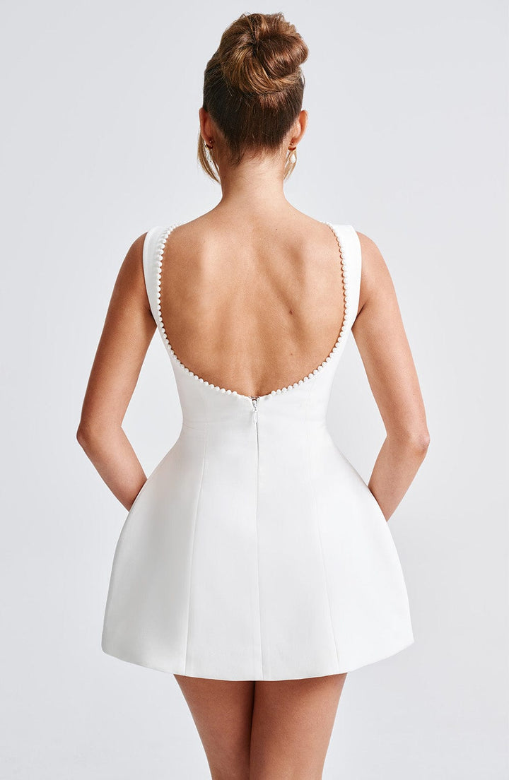 Formal Wedding Guest A-Line Mini Dress with Pearl Trim for Women