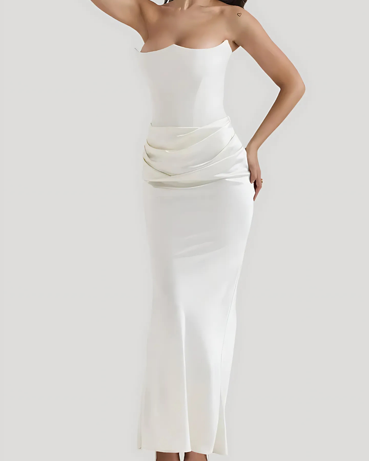 Formal Wedding Guest Strapless Draped Maxi Dress for Women