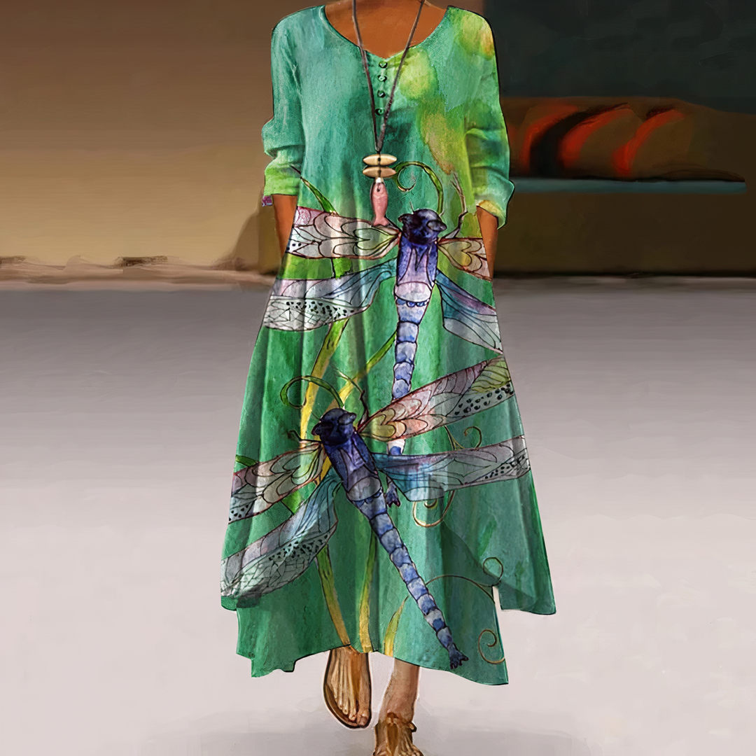 Women's Floral Print Long Sleeve Loose Maxi Dress