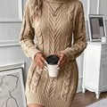 Women's Sweater Dress | Turtleneck Cable Knit Long Sleeve