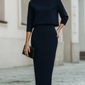 Women's Elegant Cropped Top And Midi Skirt Two-Piece Set with Boat Neckline