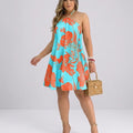 Women's Halter Neck Swing Dress – Tropical Mini Dress with Floral Print | Beach Dress