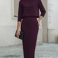 Women's Elegant Cropped Top And Midi Skirt Two-Piece Set with Boat Neckline