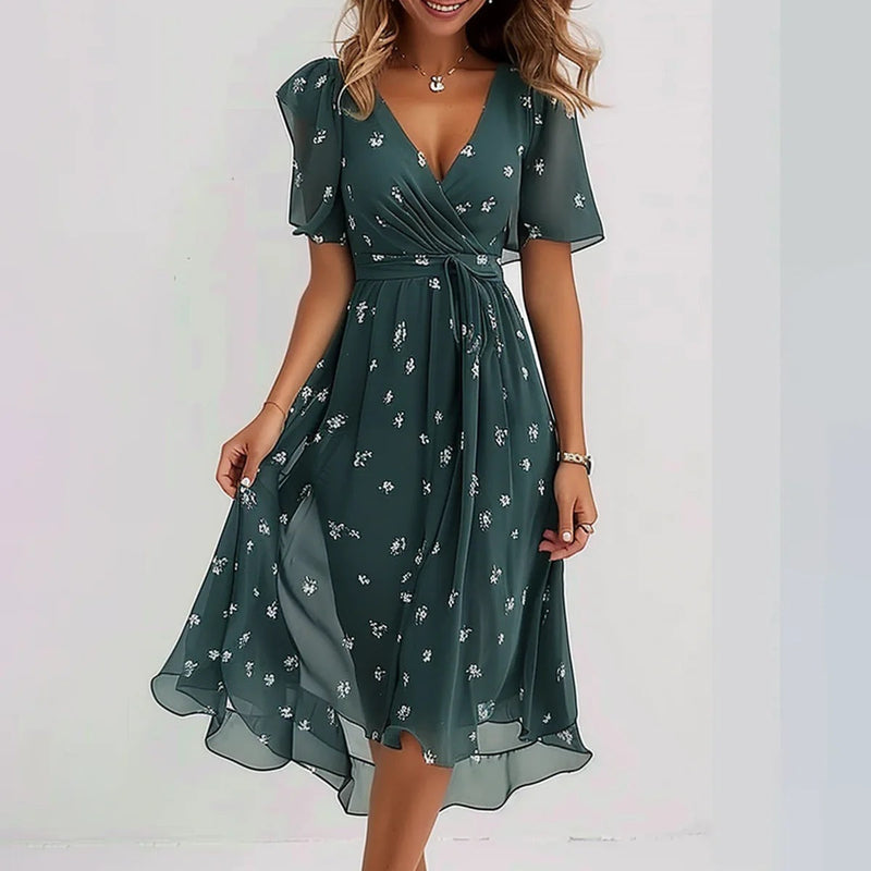 Elegant Short Sleeve Printed Dress
