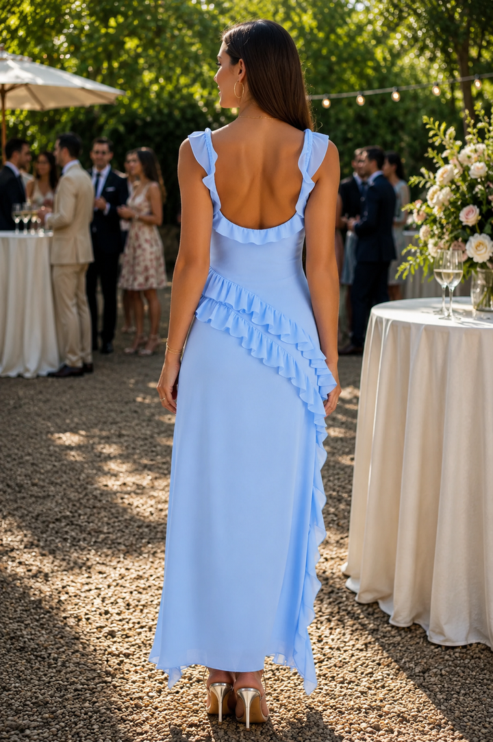 Sophisticated Maxi Dress with Soft Ruffle Design