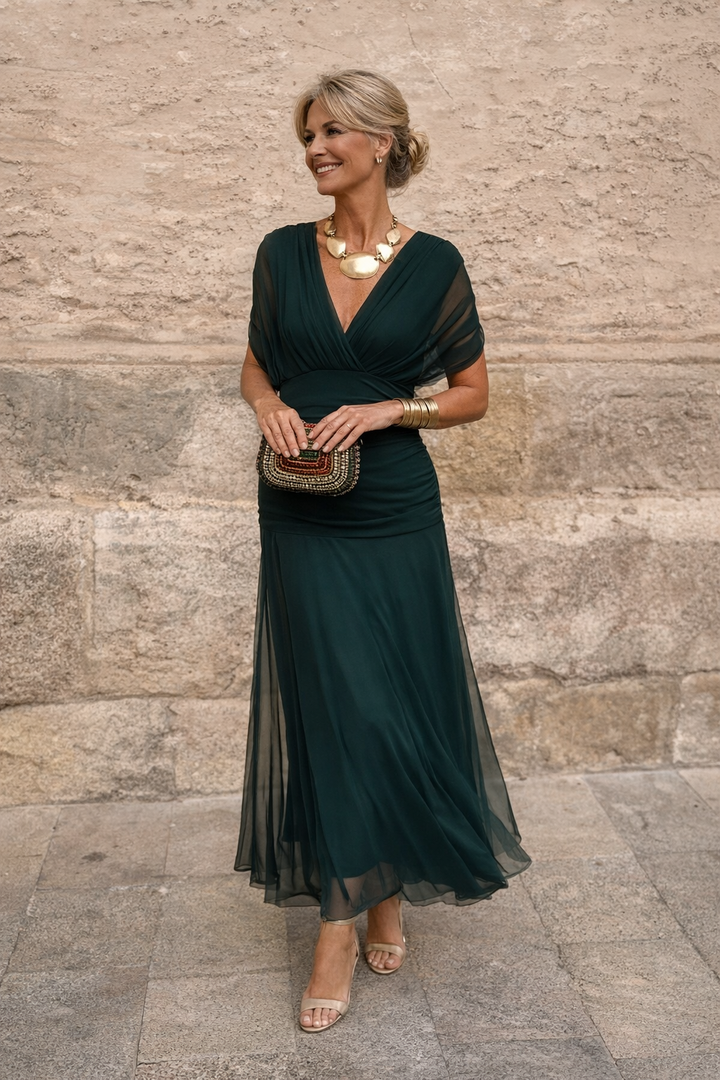 Chiffon Maxi Dress with V-Neck for Women