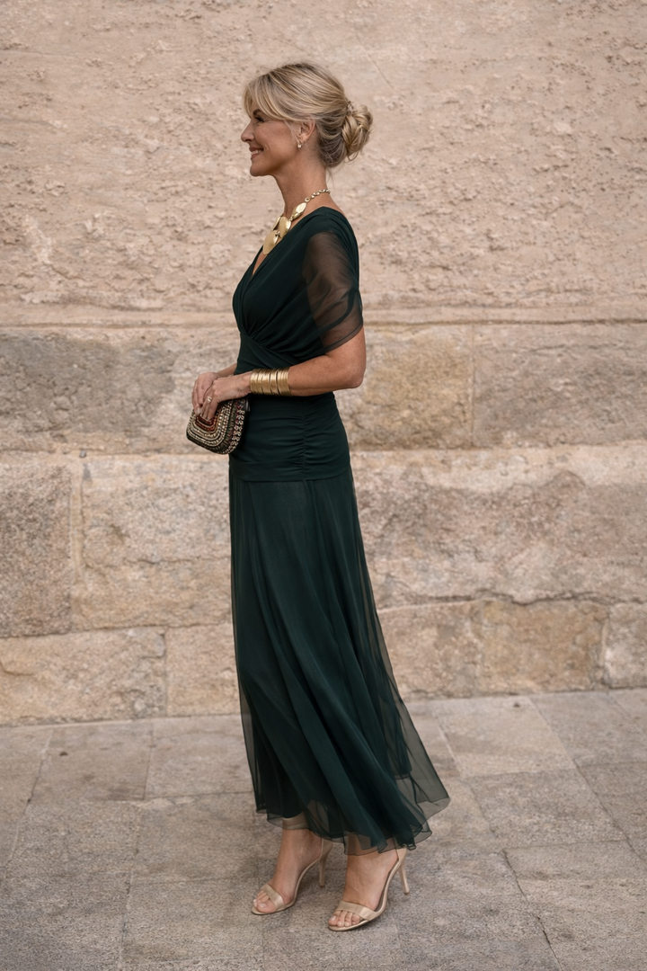 Chiffon Maxi Dress with V-Neck for Women