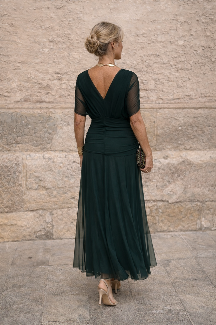 Chiffon Maxi Dress with V-Neck for Women