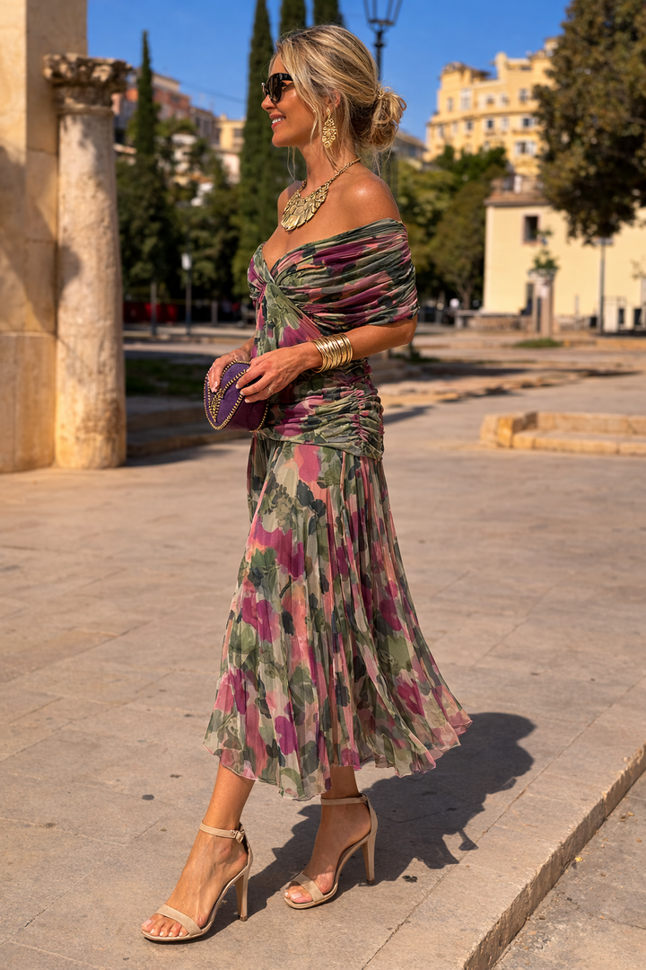 Chiffon Maxi Dress with V-Neck for Women