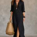 Relaxed V-Neck Button Maxi Dress