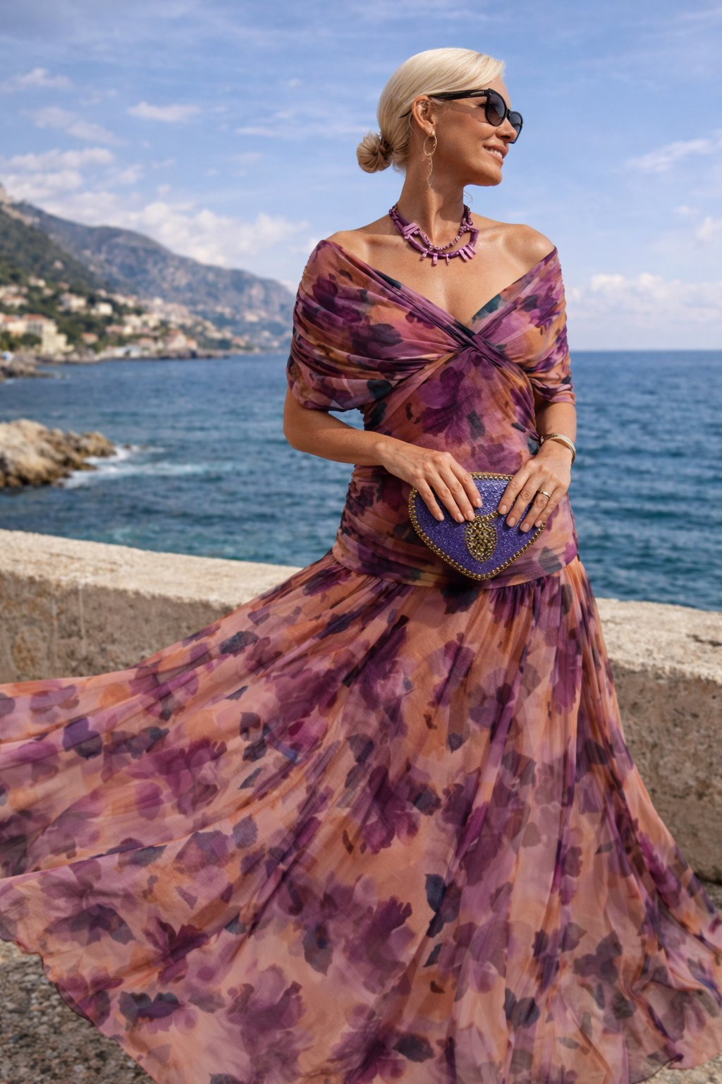 Chiffon Maxi Dress with V-Neck for Women
