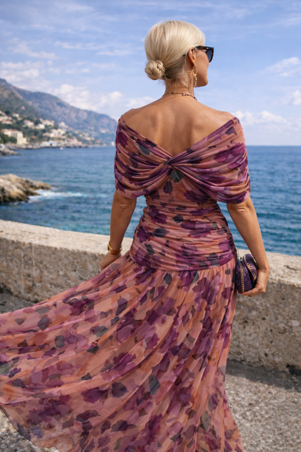 Chiffon Maxi Dress with V-Neck for Women