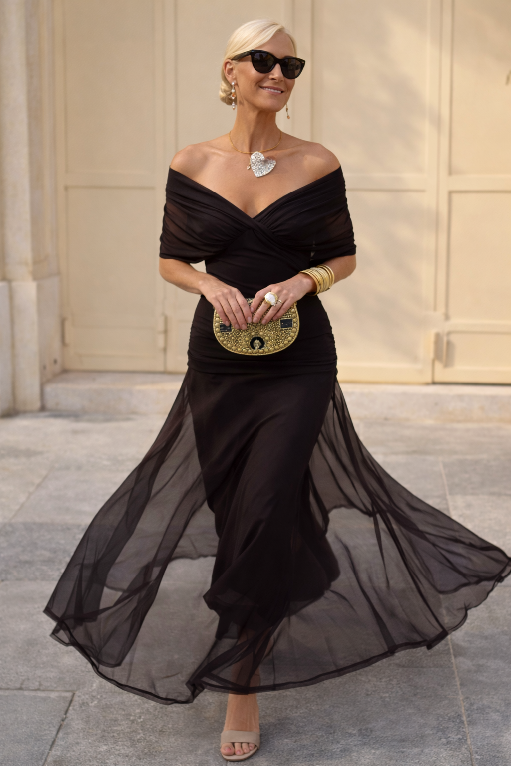 Chiffon Maxi Dress with V-Neck for Women