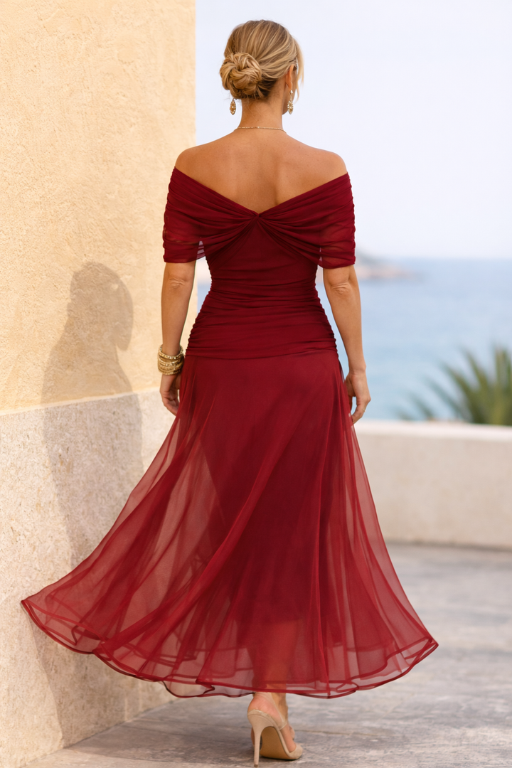 Chiffon Maxi Dress with V-Neck for Women