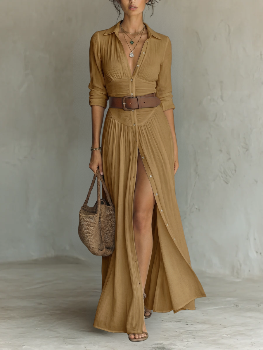 Stylish Long Sleeve Collared Dress