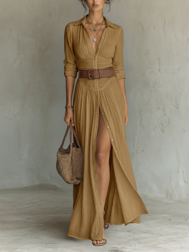 Stylish Long Sleeve Collared Dress