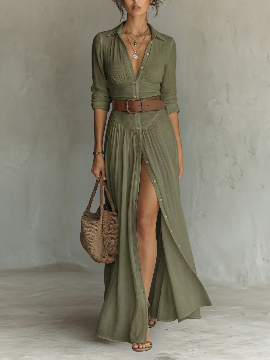 Stylish Long Sleeve Collared Dress