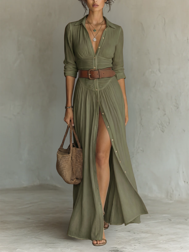 Stylish Long Sleeve Collared Dress