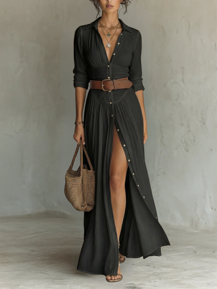 Stylish Long Sleeve Collared Dress