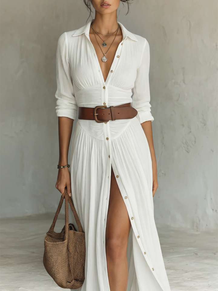 Stylish Long Sleeve Collared Dress