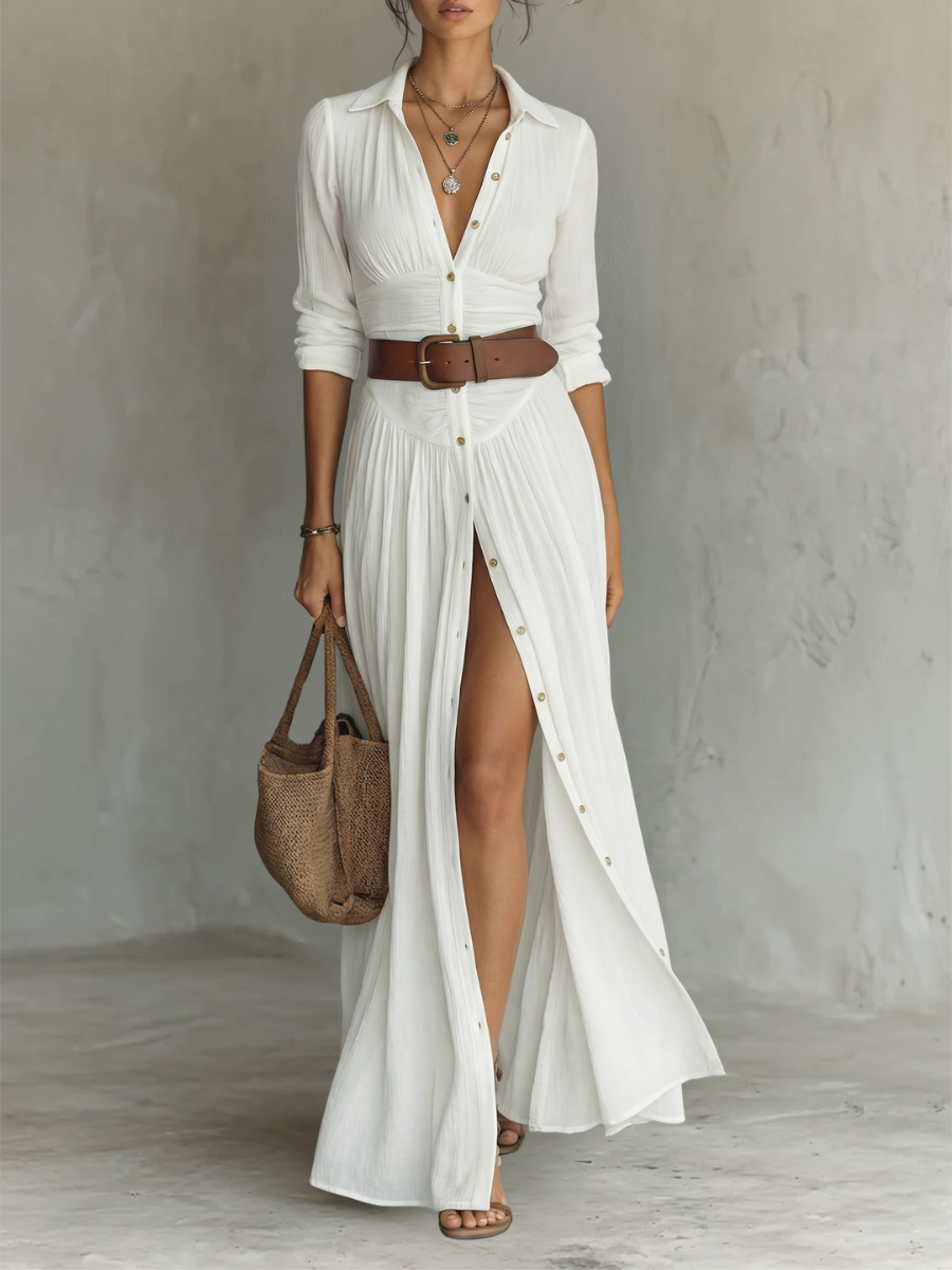 Stylish Long Sleeve Collared Dress