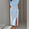 Formal Sleeveless Midi Dress with Button Front and Leg Split for Women