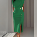 Formal Sleeveless Midi Dress with Button Front and Leg Split for Women