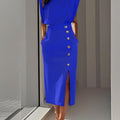 Formal Sleeveless Midi Dress with Button Front and Leg Split for Women