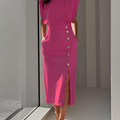 Formal Sleeveless Midi Dress with Button Front and Leg Split for Women