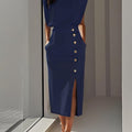 Formal Sleeveless Midi Dress with Button Front and Leg Split for Women