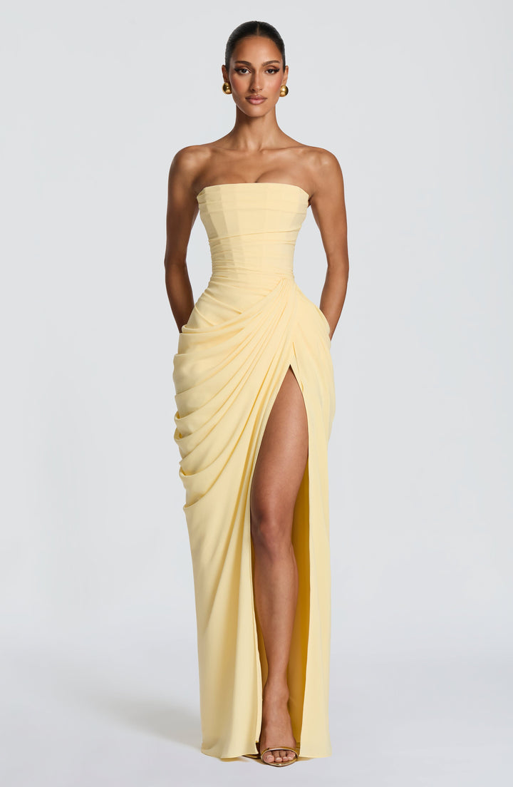 Formal Strapless Maxi Dress with Ruched Waist for Women