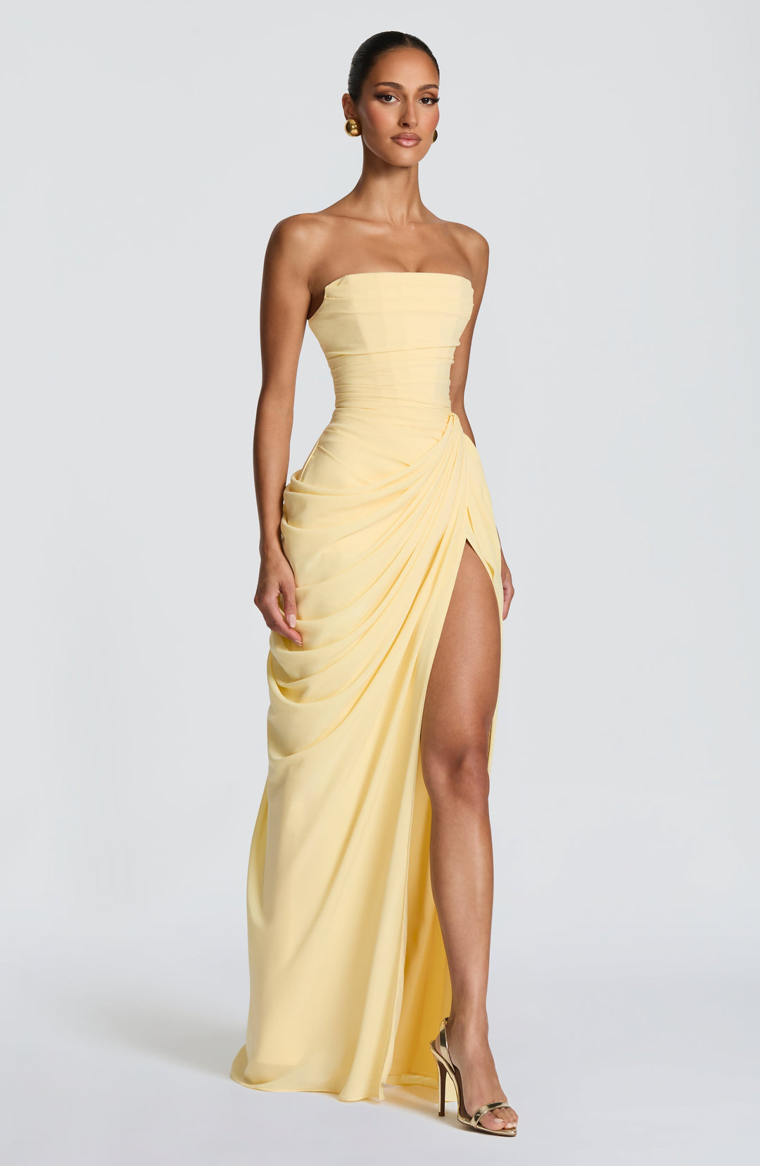 Formal Strapless Maxi Dress with Ruched Waist for Women