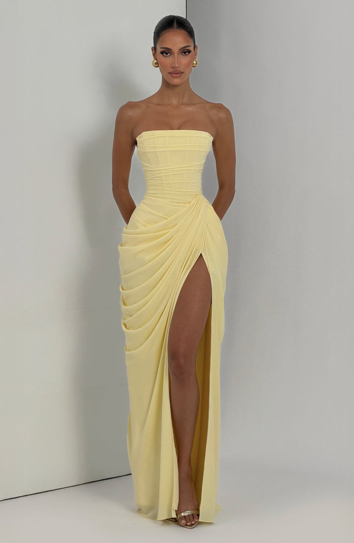 Formal Strapless Maxi Dress with Ruched Waist for Women