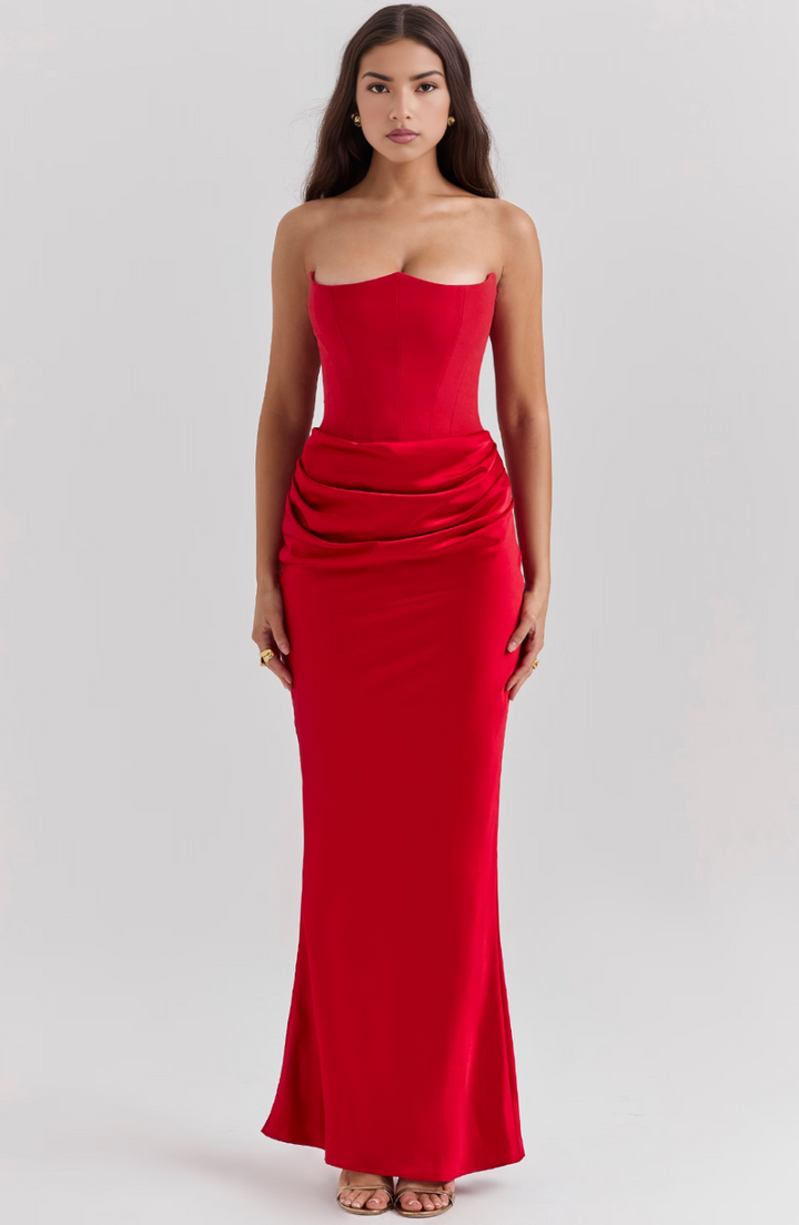 Elegant Retro Solid Color Strapless Party Dress