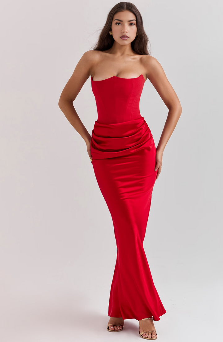 Elegant Retro Solid Color Strapless Party Dress
